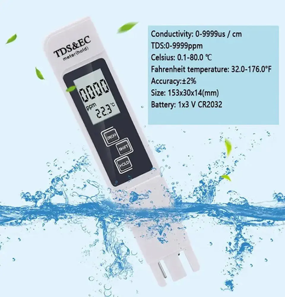Medidor TDS y EC Conductividad Temperatura Calidad Agua 3 en 1 2