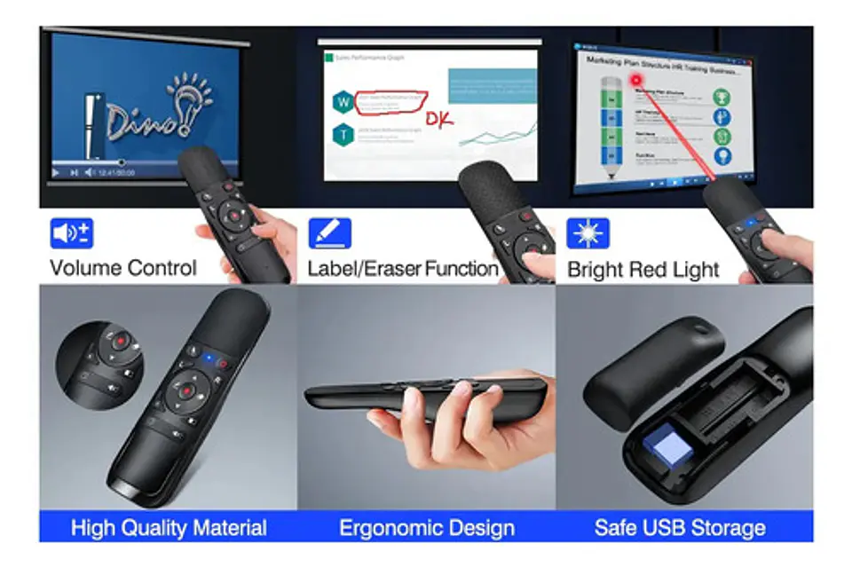 Presentador Diapositivas y Air Mouse Puntero Láser PPT USB 8