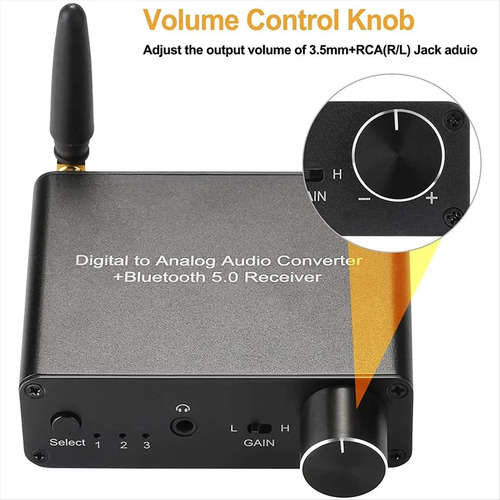 Conversor De Audio Dac Hifi + Bluetooth Rx Rca 3.5mm Amp 3.5 4