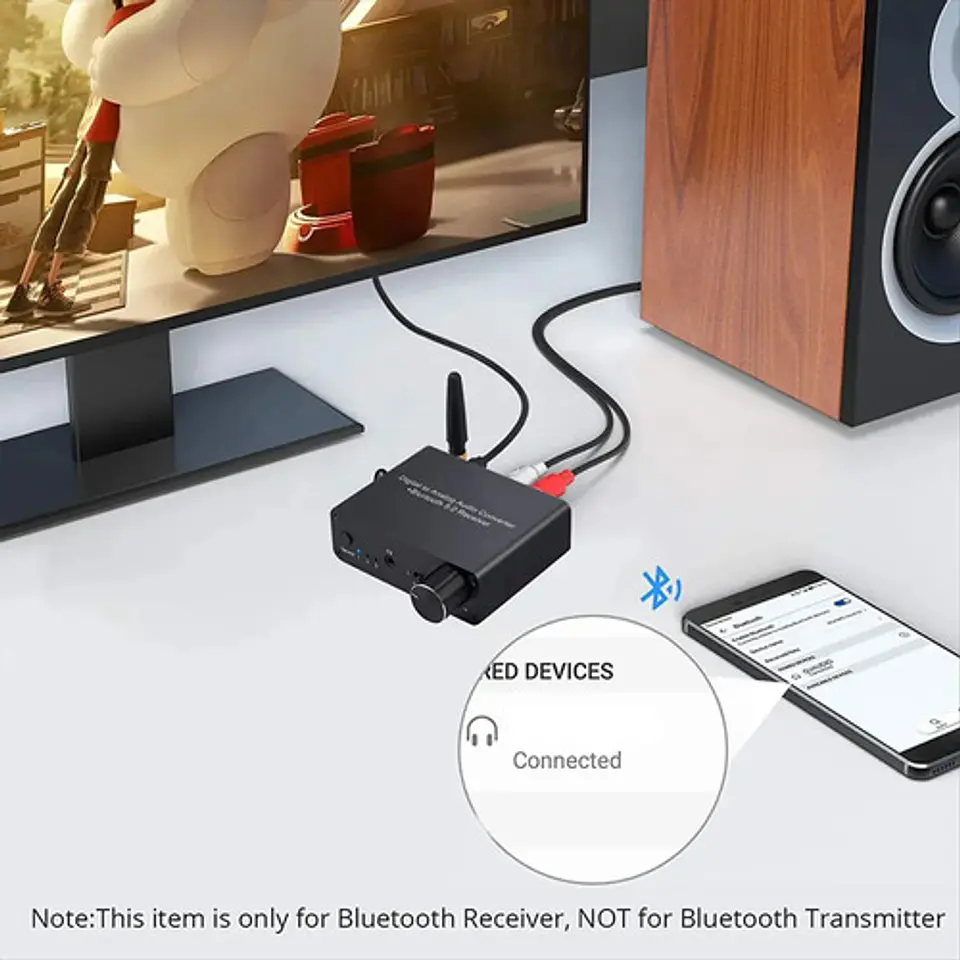 Conversor de Audio DAC HIFI + Bluetooth Rx RCA 3.5mm Amp 3.5 5
