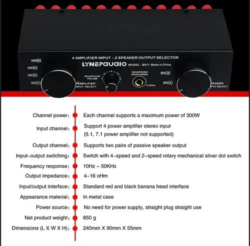 Conmutador Selector Parlantes Y Amplificador 2x4 Switch Hifi 6
