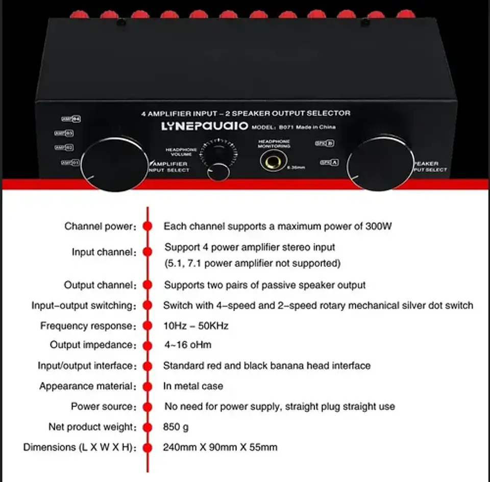 Conmutador Selector de Parlantes y Amplificador 2x4 Switch Hifi 6