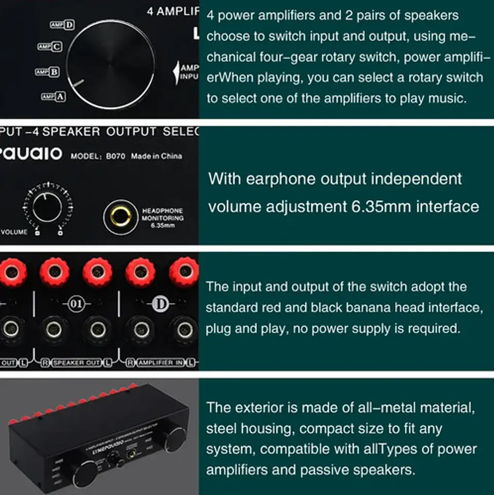 Conmutador Selector de Parlantes y Amplificador 2x4 Switch Hifi 8