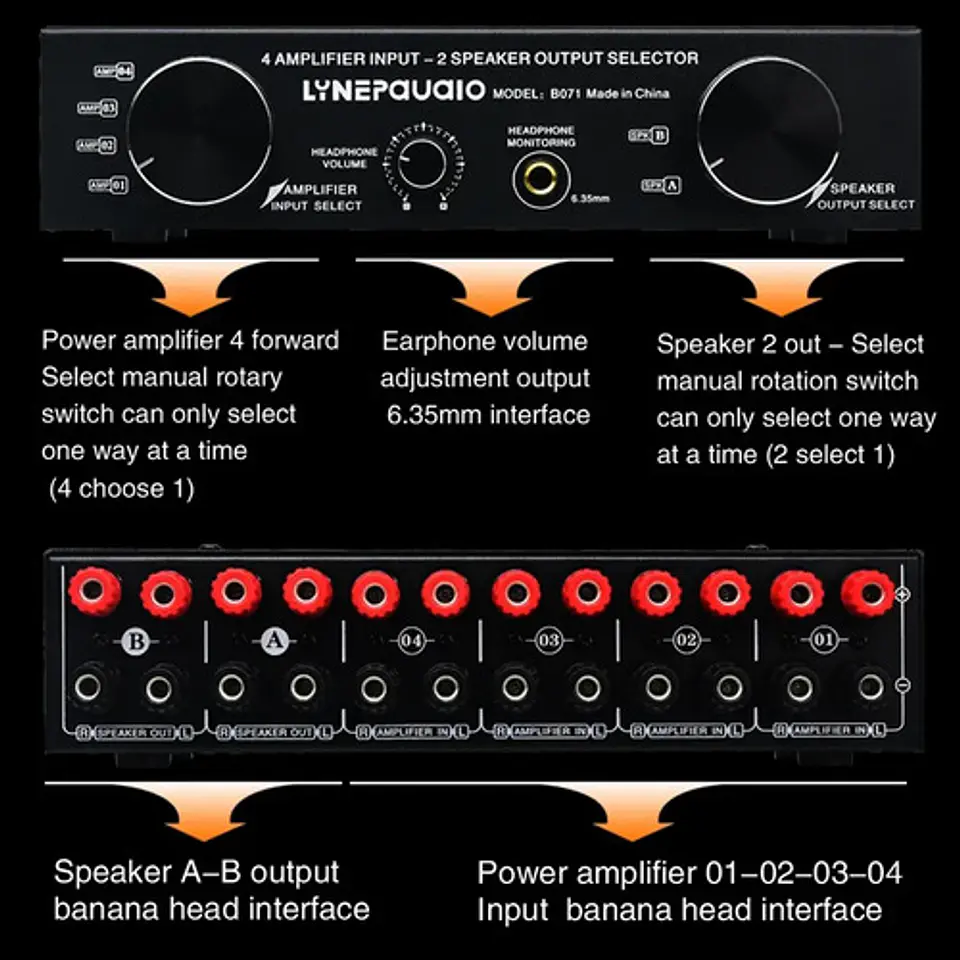 Conmutador Selector de Parlantes y Amplificador 2x4 Switch Hifi 9