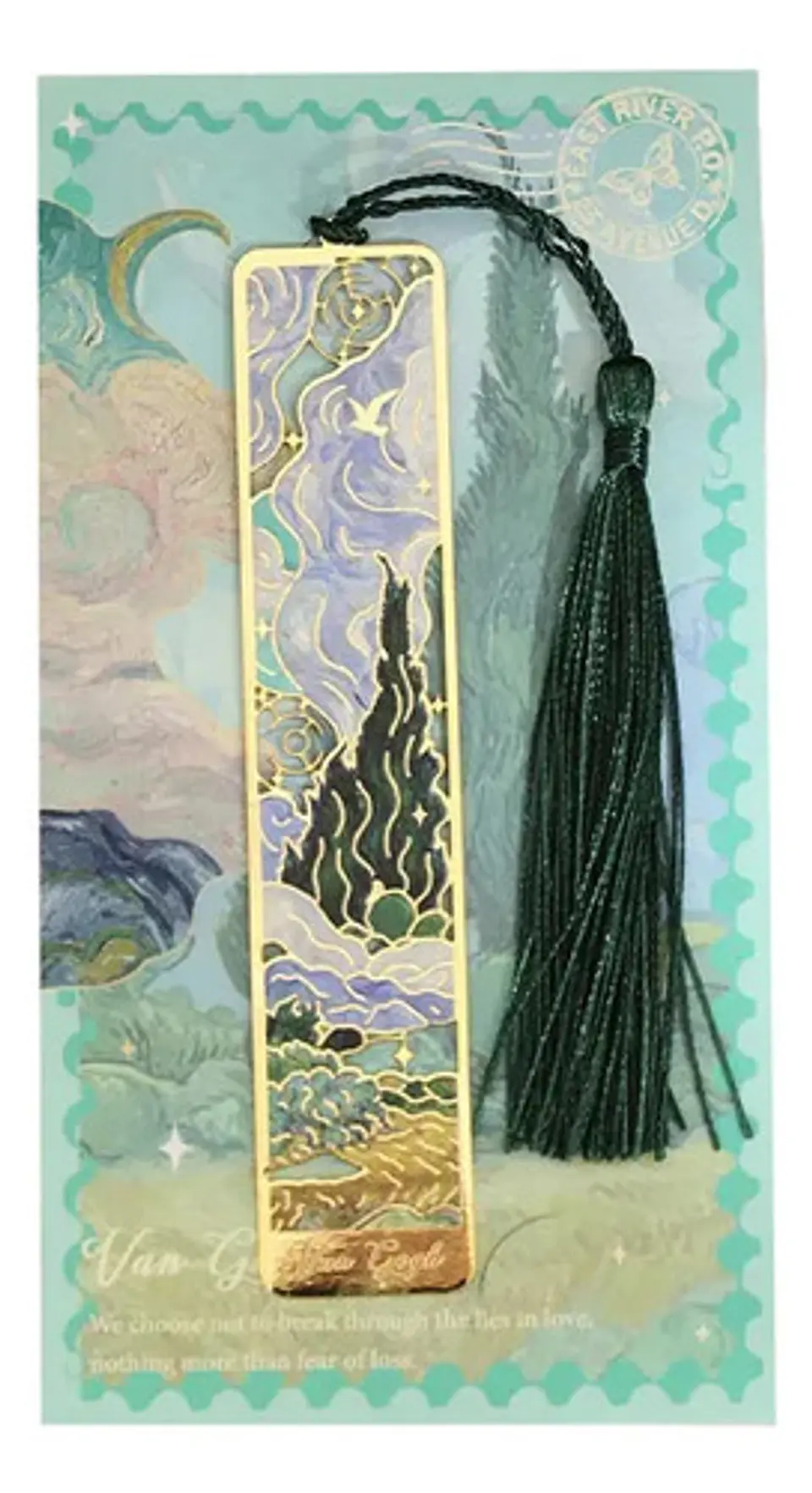 Marcador de Página Árbol Ciprés Van Gogh Metal Dorado 1