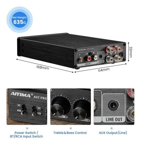 Amplificador De Audio Aiyima A07 Pro Hifi Bluetooth 300wx2 4