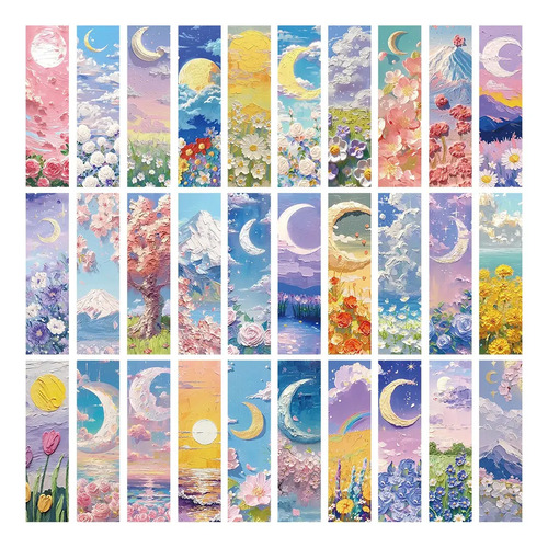 Set 30 Marcador De Página Pinturas Óleo Flores Luna Paisajes 1