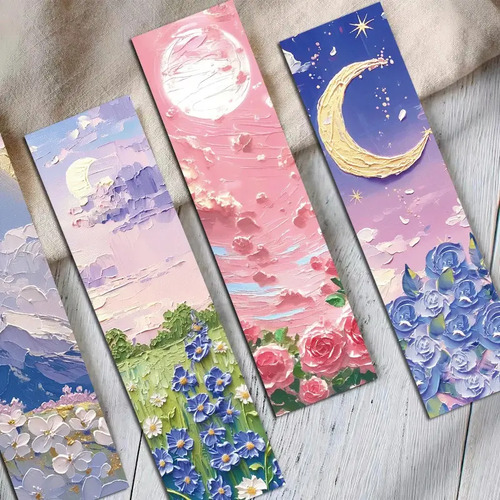 Set 30 Marcador De Página Pinturas Óleo Flores Luna Paisajes 2
