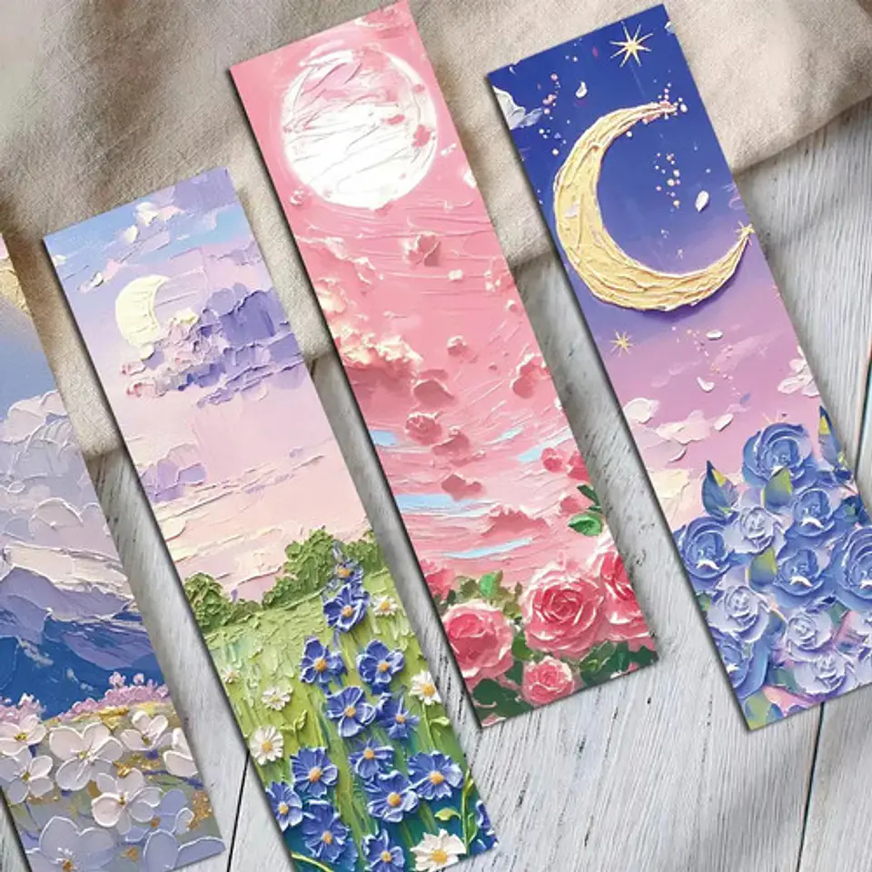 Set 30 Marcador de Página Pinturas Óleo Flores Luna Paisajes 2