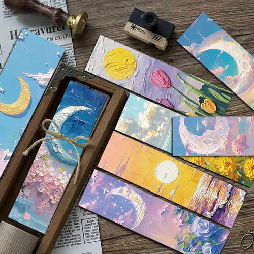 Set 30 Marcador De Página Pinturas Óleo Flores Luna Paisajes 3