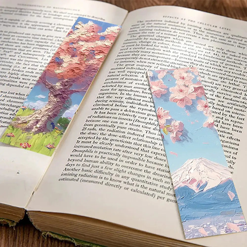 Set 30 Marcador De Página Pinturas Óleo Flores Luna Paisajes 4