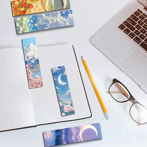 Set 30 Marcador De Página Pinturas Óleo Flores Luna Paisajes 5