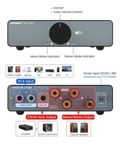 Amplificador Audio Aiyima A07 Max Estéreo Y Mono 300wx2 Hifi 2