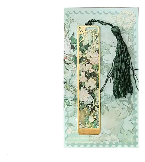 Marcador De Página Rosas Van Gogh Metal Dorado Flores