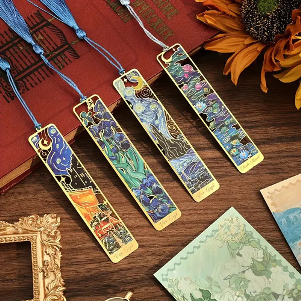 Marcador de Página Rosas Van Gogh Metal Dorado Flores 3