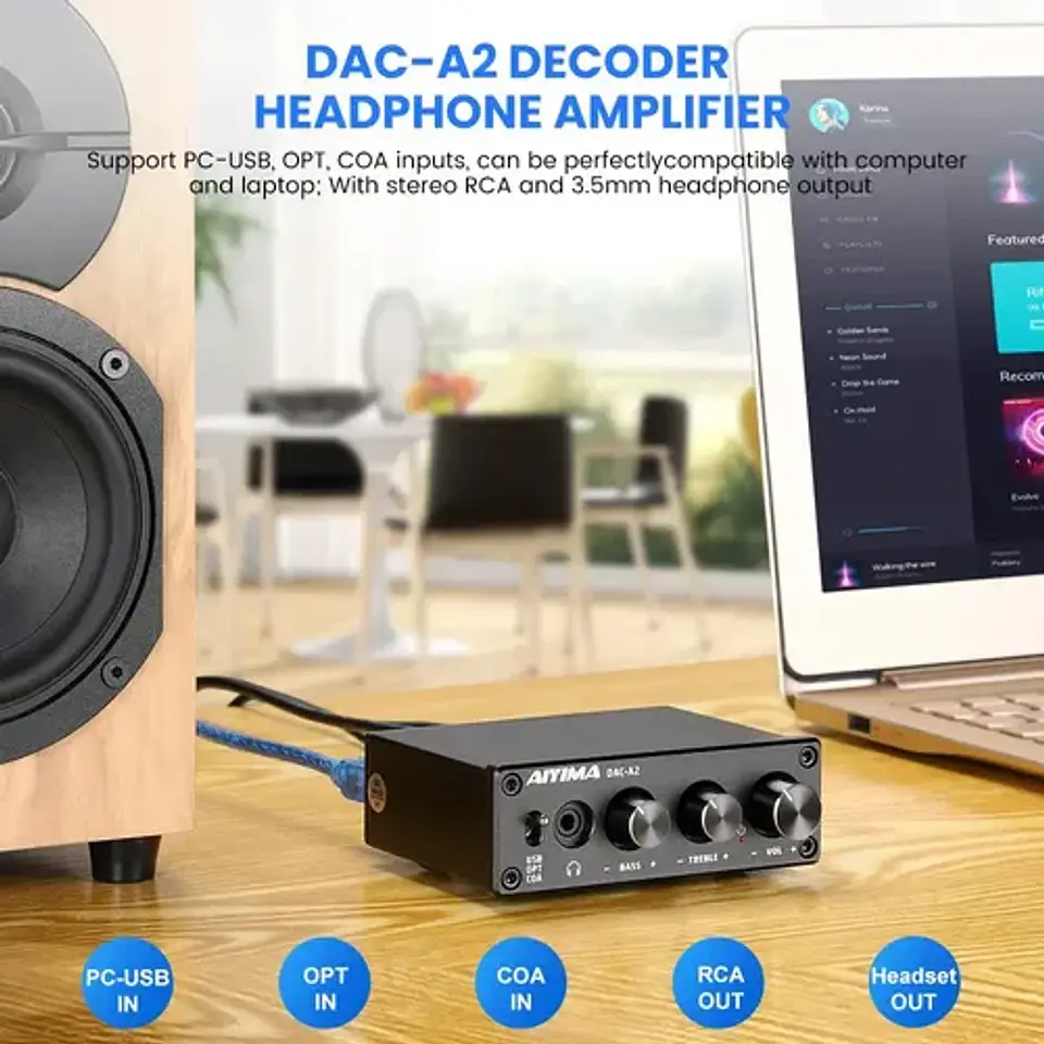 Conversor de Audio Aiyima DAC A2 Hifi 24bits/192khz PC USB 4