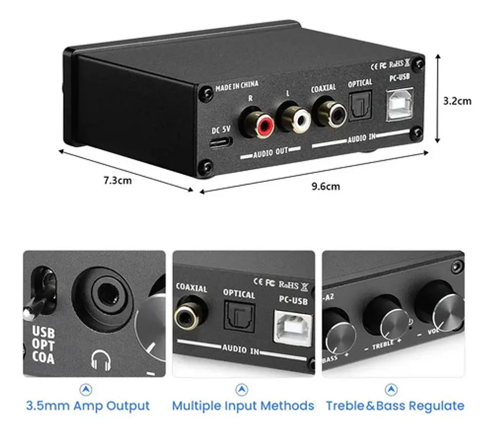 Conversor de Audio Aiyima DAC A2 Hifi 24bits/192khz PC USB 7