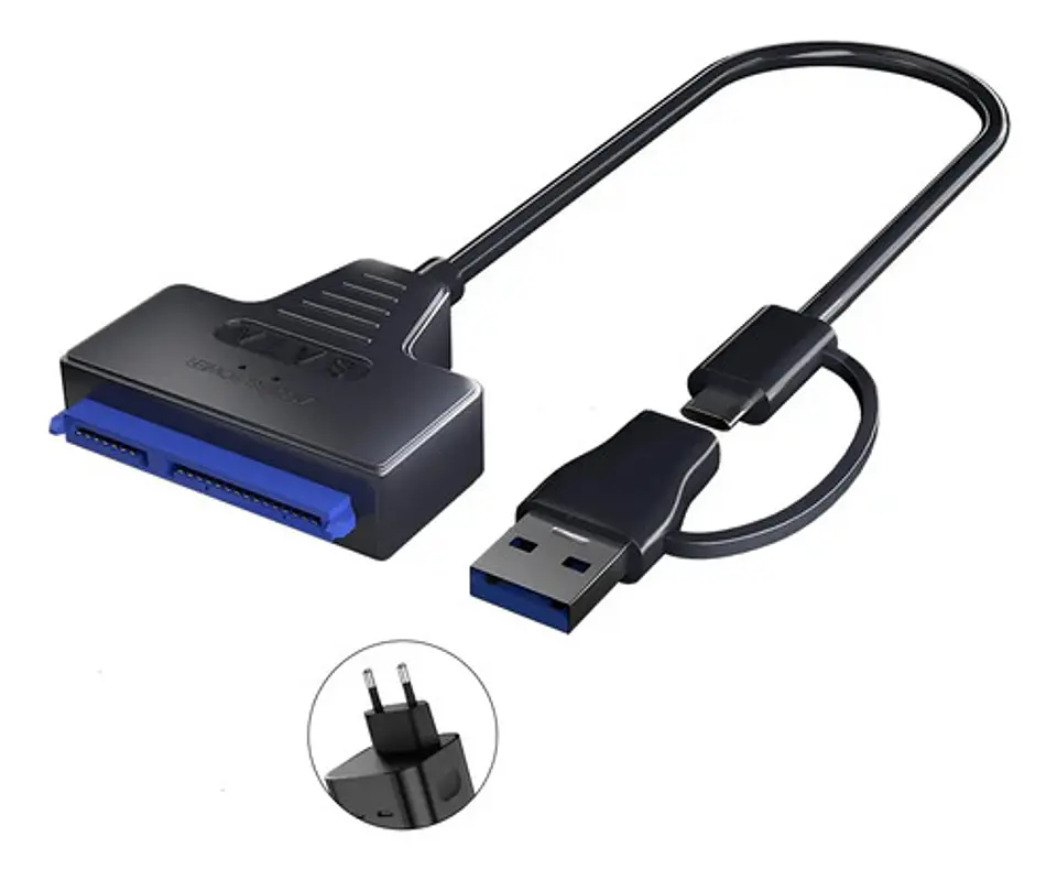 Adaptador USB 3.0 y USB-C a Sata Disco Duro SSD + Fuente 12V 1