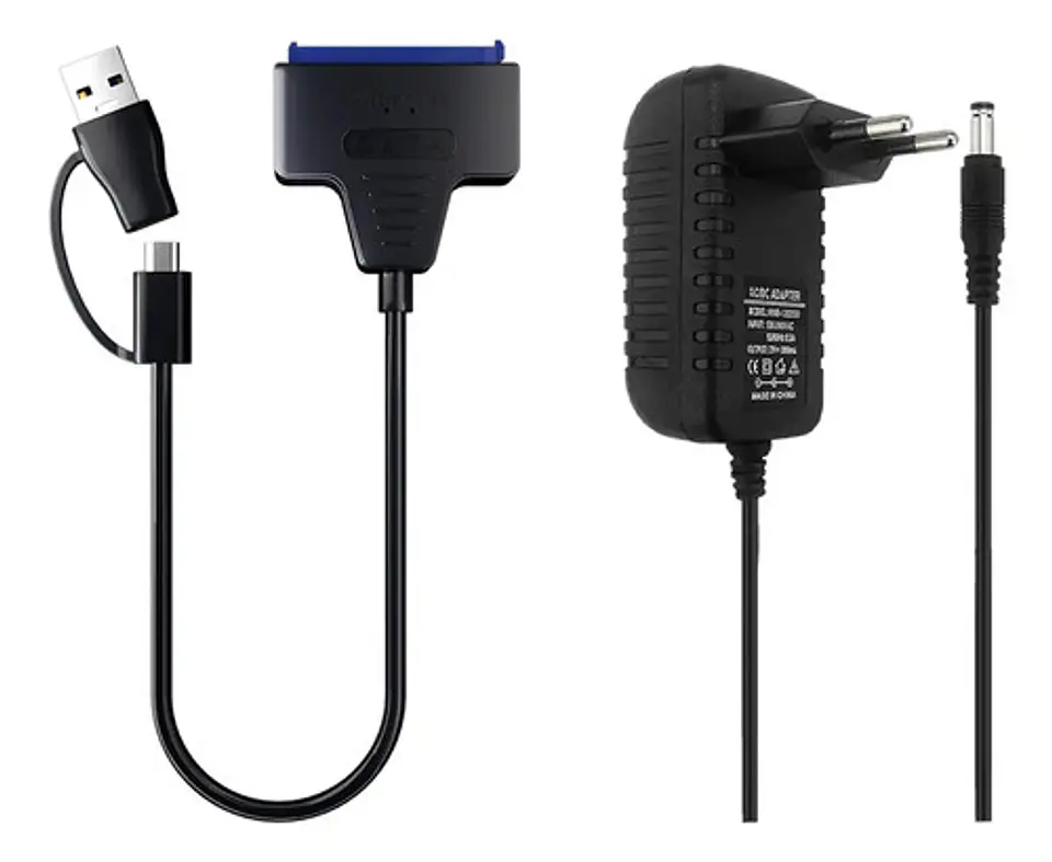 Adaptador USB 3.0 y USB-C a Sata Disco Duro SSD + Fuente 12V 2