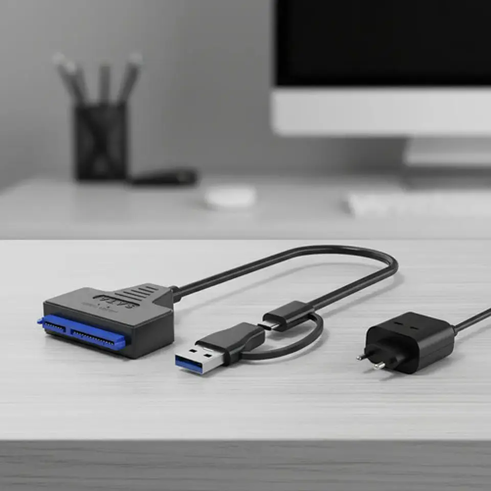 Adaptador USB 3.0 y USB-C a Sata Disco Duro SSD + Fuente 12V 5