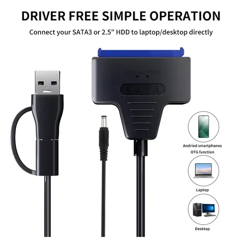 Adaptador Usb 3.0 Y Usb-c A Sata Disco Duro Ssd + Fuente 12v 9