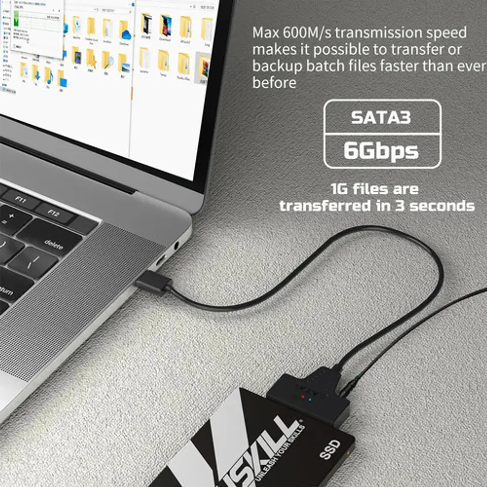 Adaptador USB 3.0 y USB-C a Sata Disco Duro SSD + Fuente 12V 10