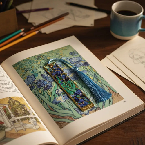 Marcador De Página Lirios Van Gogh Metal Dorado Flores 2