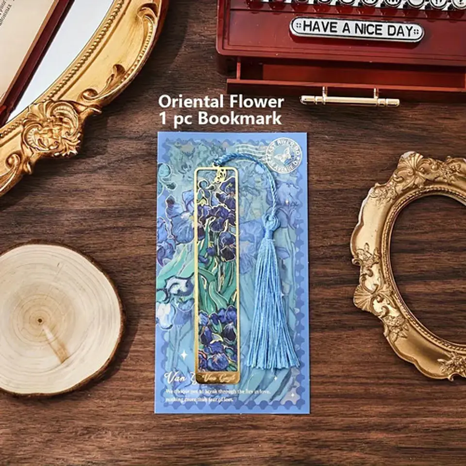 Marcador de Página Lirios Van Gogh Metal Dorado Flores 8