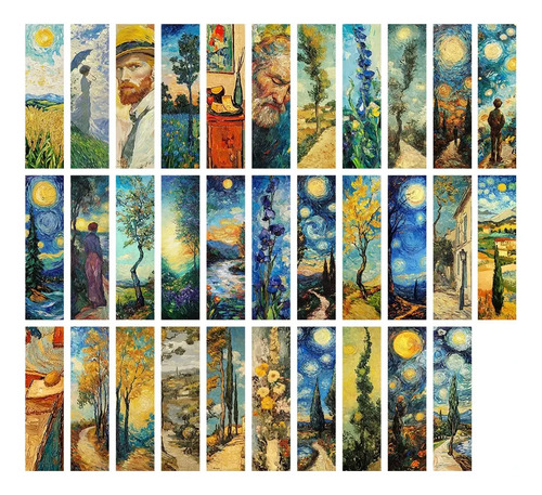 Set 32 Marcador De Página Van Gogh Oil Doble Impresión Arte 1