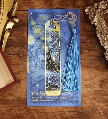 Marcador De Página La Noche Estrellada Van Gogh Metal Dorado 2