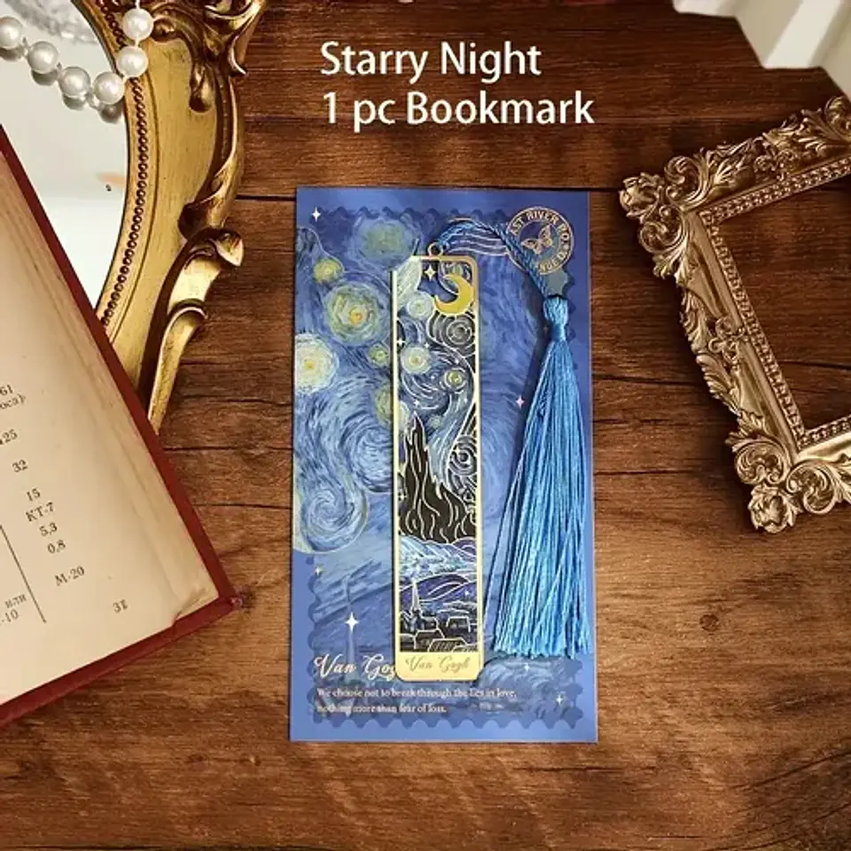 Marcador de Página La Noche Estrellada Van Gogh Metal Dorado 8