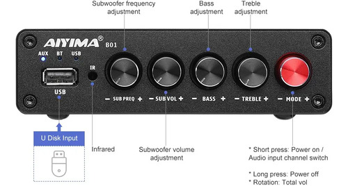 Amplificador Sonido Aiyima B01 2.1 Bt 50wx2 + 100w Hifi 2