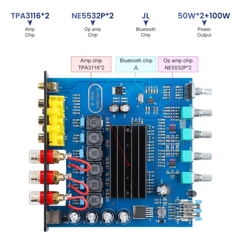 Amplificador Sonido Aiyima B01 2.1 Bt 50wx2 + 100w Hifi 4