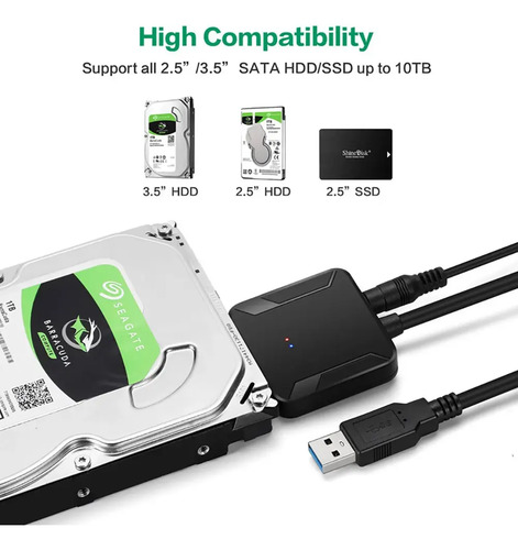 Adaptador Usb 3.0 A Sata Disco Duro Ssd 2.5 Y 3.5 Con Fuente 3