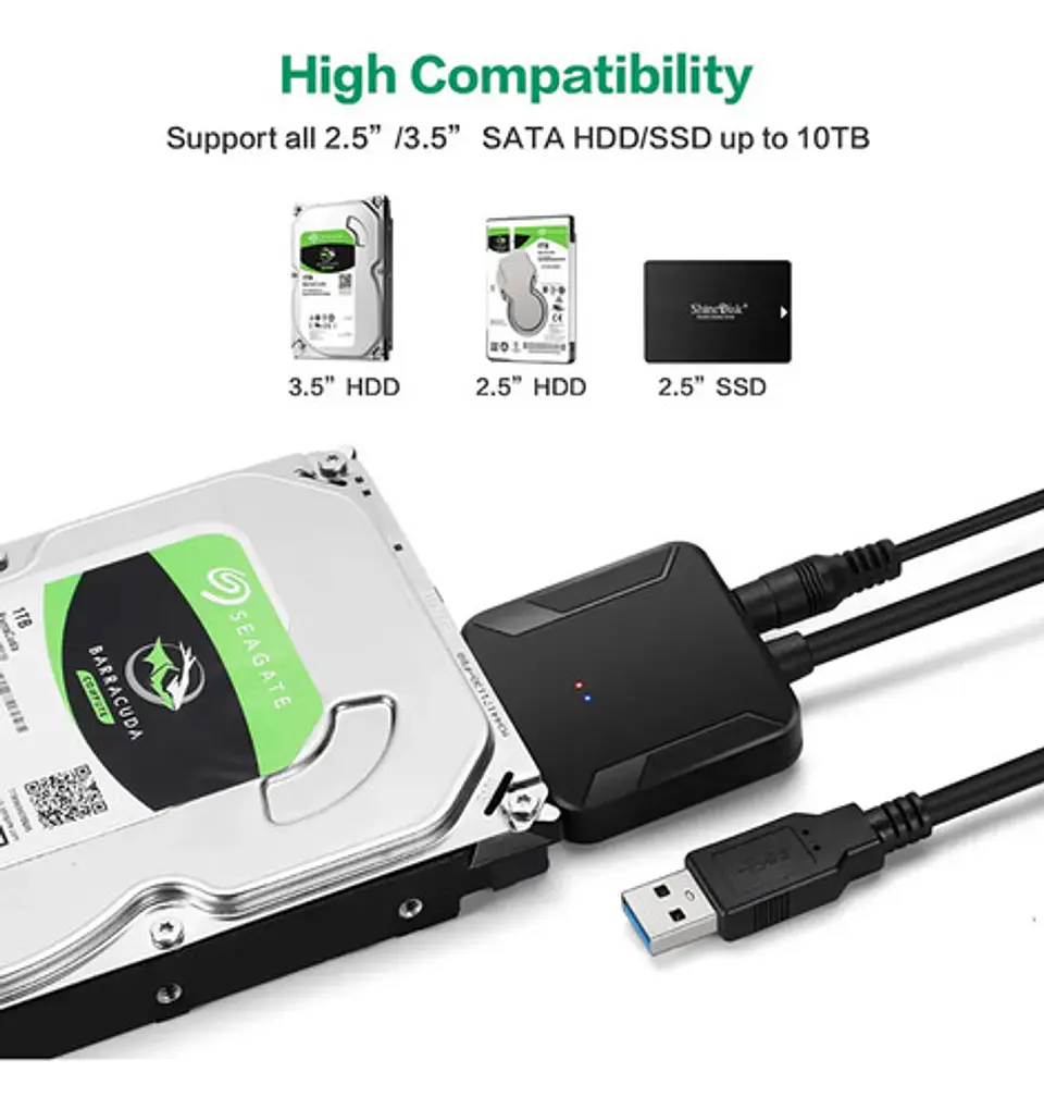 Adaptador USB 3.0 a Sata Disco Duro SSD 2.5 y 3.5 con Fuente 3