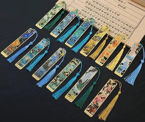 Marcador De Página Paisaje Marino Van Gogh Metal Dorado 2