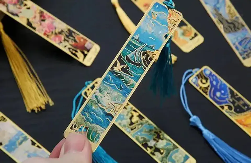 Marcador de Página Paisaje Marino Van Gogh Metal Dorado 4