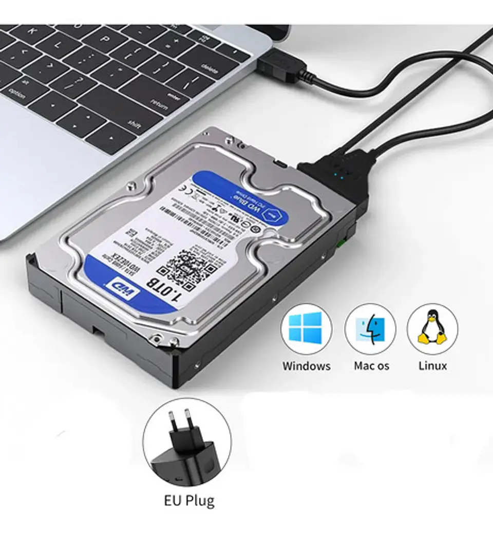 Adaptador USB 3.0 a Sata Disco Duro SSD 2.5 y 3.5 Fuente 12V 2