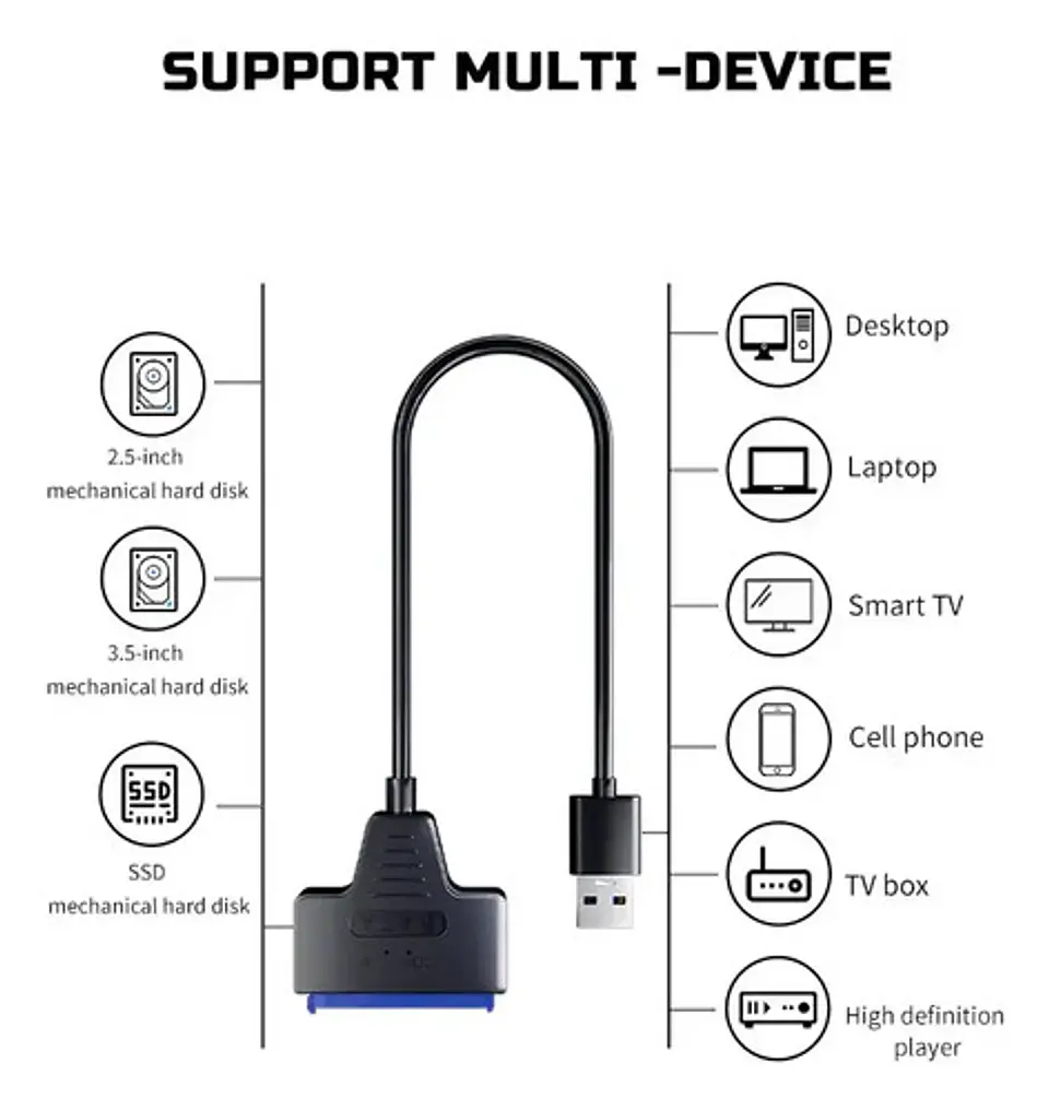 Adaptador USB 3.0 a Sata Disco Duro SSD 2.5 y 3.5 Fuente 12V 4