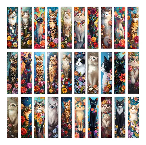 Set 32 Marcador De Página Gatitos Y Flores Doble Impresión 1