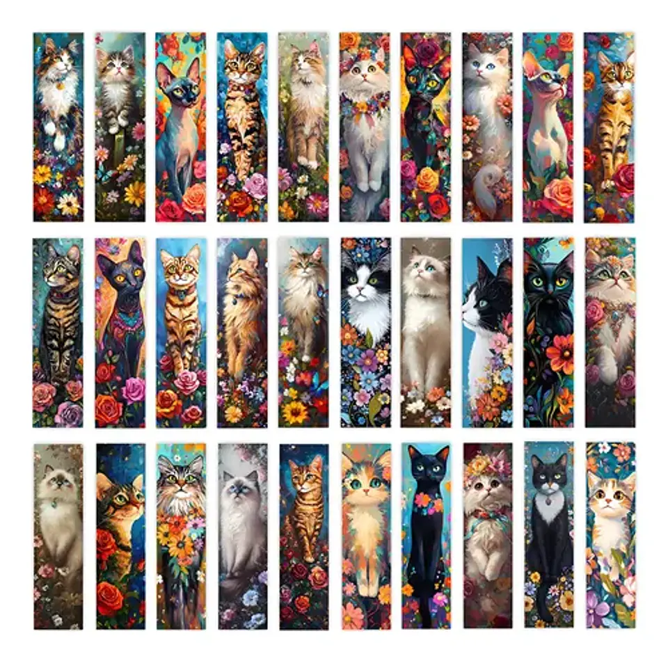 Set 32 Marcador de Página Gatitos y Flores Doble Impresión 1