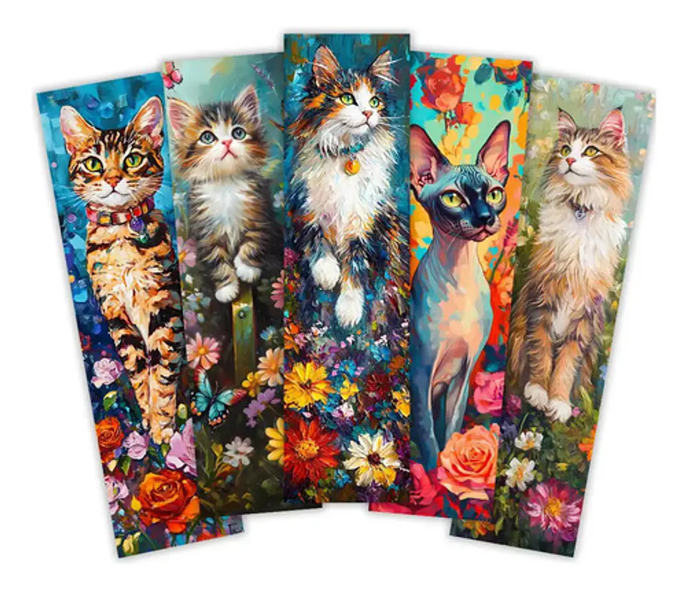 Set 32 Marcador de Página Gatitos y Flores Doble Impresión 2