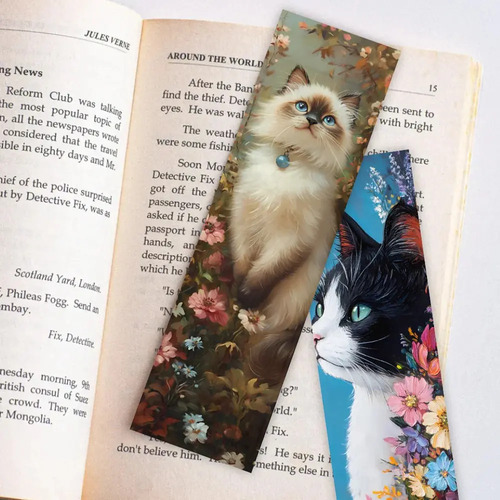 Set 32 Marcador De Página Gatitos Y Flores Doble Impresión 4
