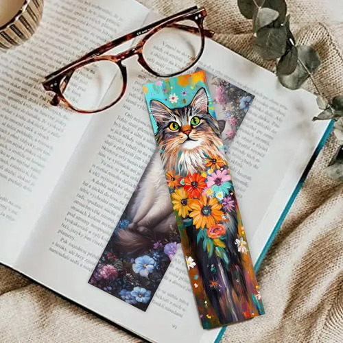 Set 32 Marcador De Página Gatitos Y Flores Doble Impresión 5