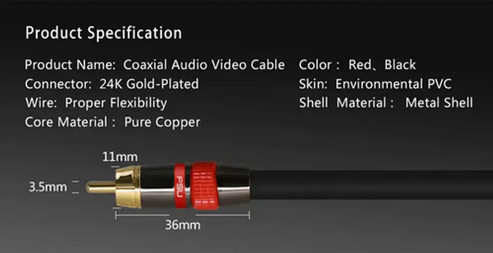 Cable RCA FSU Coaxial Digital Subwoofer 1m Audio Hifi 100cm 10