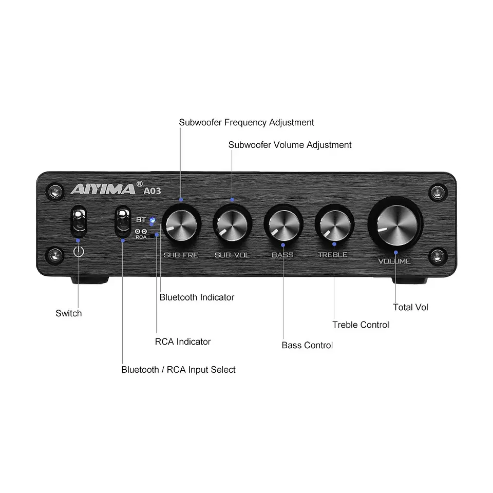 Amplificador de Sonido Aiyima A03 2.1 Bt 50wx2 + 100w Hifi 2