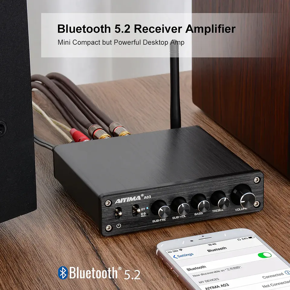 Amplificador de Sonido Aiyima A03 2.1 Bt 50wx2 + 100w Hifi 7