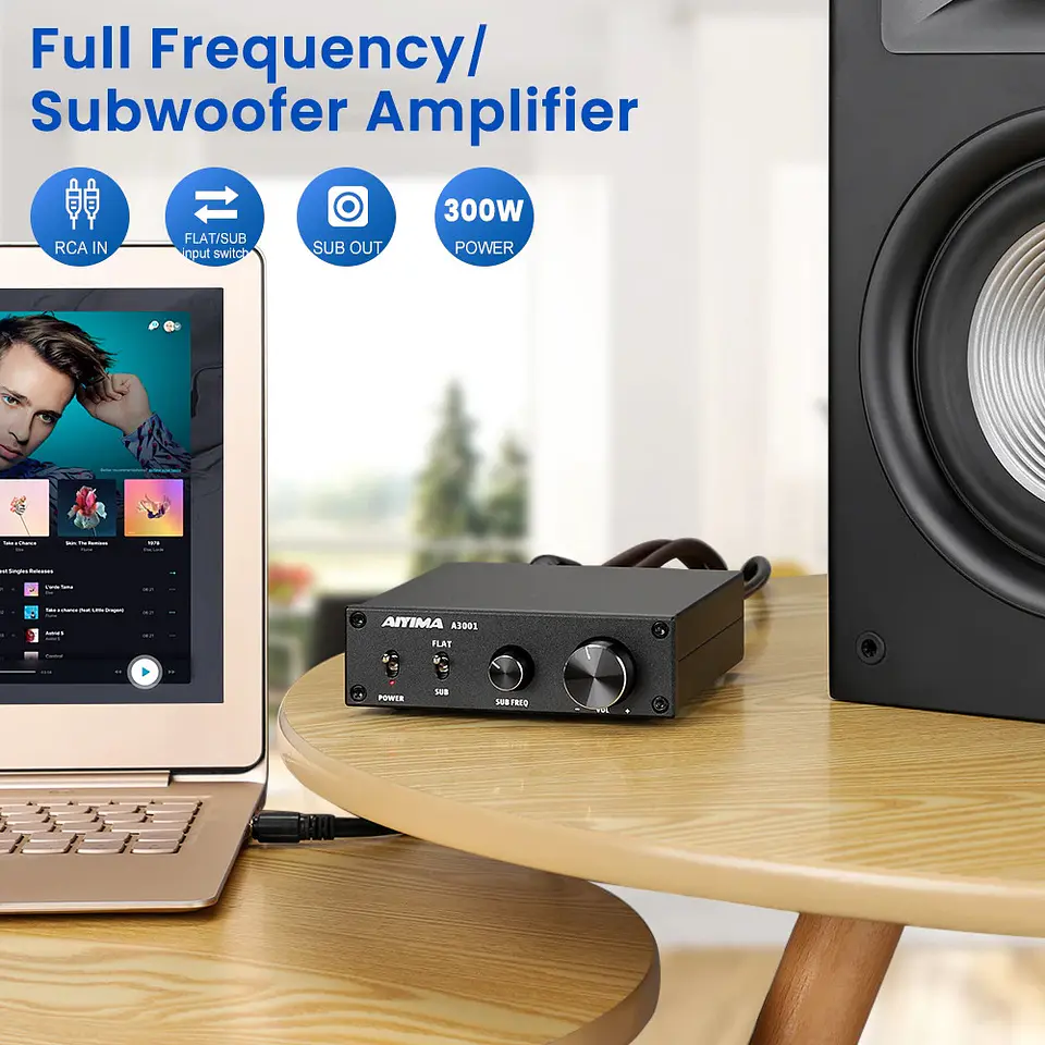 Amplificador Aiyima A3001 para Subwoofer 300W HIFI 7