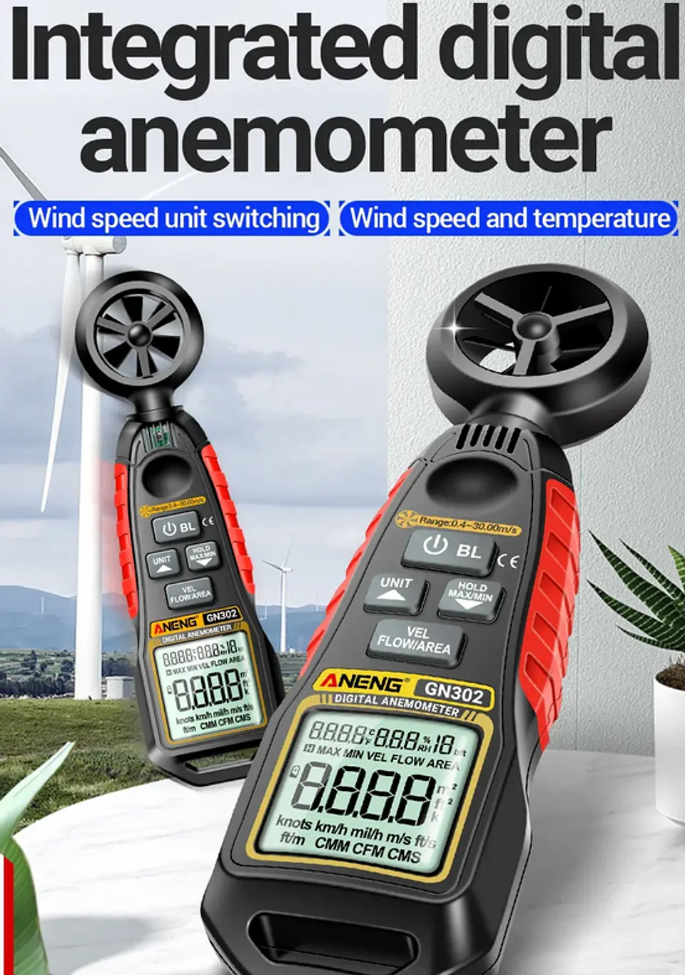 Anemómetro y Termómetro Digital ANENG GN302 Velocidad del Viento 3