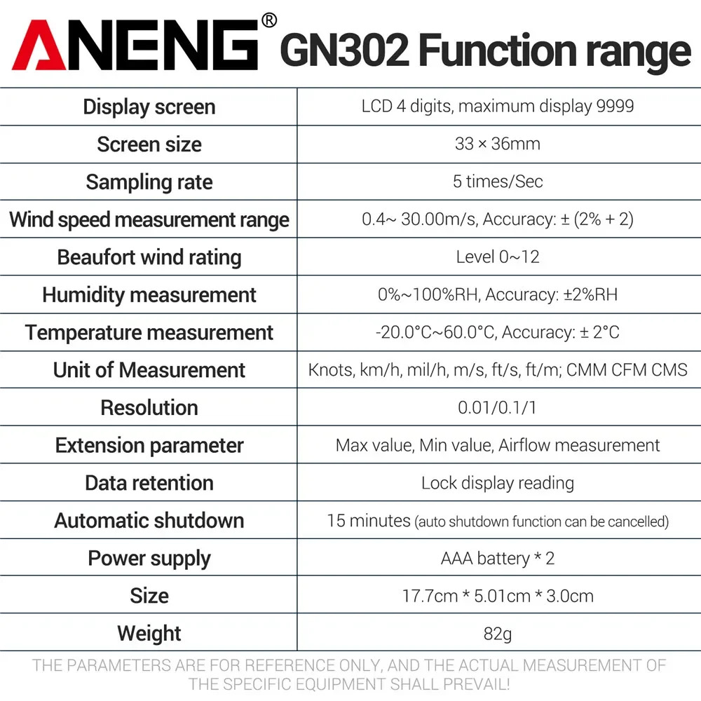 Anemómetro y Termómetro Digital ANENG GN302 Velocidad del Viento 9